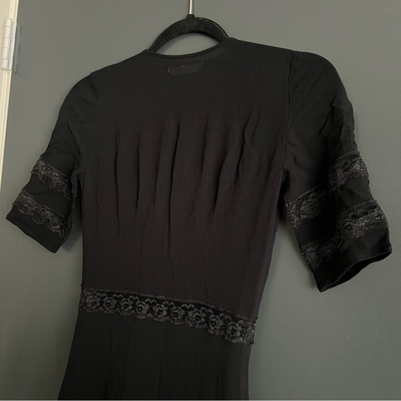 Reformation Woodson Dress Black Sz 0 Lace Insets Semi-Sheer Puff Sleeves Ruffle - Picture 7 of 13